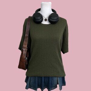 y2k green granola cottagecore elevated basic knit shirt